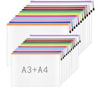 NORTHERN BROTHERS A3 Plastic Wallets A4 Zip Wallets - 24PCS Zip Folders Zip Document Folder Large Ziplock Bag Mesh Zipper File Bags (A3/A4)