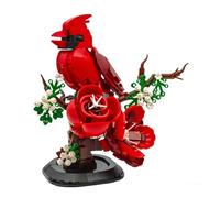 Northern Cardinal Bird Building Set, Cardinal Red Bird on Branch with Red Flowers, Compatible with Lego 630 Accessory, Cute Animal Model, Decorative Gift for Birthday, Home Desk Display, 529Pcs