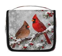 Northern Cardinal Birds Hanging Toiletry Bag for Travel, Waterproof Polyester Makeup Organizer, Portable Cosmetic Bag with Hook for Bathroom Business Trips Gym Camping
