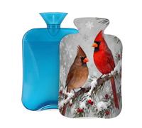 Northern Cardinal Birds Hot Water Bottle with Cover, 2L PVC Hot Water Bag for Pain Relief, Hand Foot Warmer, Hot & Cold Therapy with Removable Cover, Gift for Women Kids Family