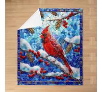 Northern Cardinals Flannel Blankets,Christmas Birds Fleece Blanket,Kids Girls Boys Adult Red Berry Pinecone Fuzzy Blankets Vintage Abstract Art Sherpa Blanket Chair Sofa Bed Decor,30"×40"