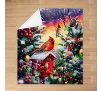 Northern Cardinals Flannel Blankets,Merry Christmas Fleece Blanket,Kids Girls Boys Adult Christmas Tree Fuzzy Blankets Red Bird Nests Sherpa Blanket Chair Sofa Bed Decor,40"×50"