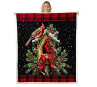 Northern Cardinals Throw Blankets,Christmas Holly Leaves Fleece Blanket,Kids Girls Boys Adult Red Black Checkered Fuzzy Blankets Rustic Bird Nests Sherpa Blanket Chair Sofa Bed Decor,40"×50"
