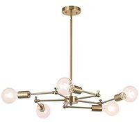 Northern Europe Art Iron Art Led Chandelier, 5 Arms Restaurant Living Room Bedroom Geometry Line Chandelier,Bronze