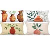 Northern Europe Cushion Covers 40 x 70 Abstract Outdoor Cushions Waterproof Linen Set of 4 Rectangle Decorative Pillows with Smooth Invisible Zip for Livingroom Summer Outdoor Patio Garden Bench 3b-3P