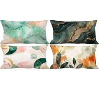 Northern Europe Cushion Covers 50 x 80 Outdoor Cushions Waterproof Linen Set of 4 Rectangle Decorative Pillows Cover Marble Pattern Design with Invisible Zip for Livingroom Sofa Home Decor p-q10C