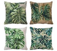 Northern Europe Cushion Covers 80 X 80 Set of 4 Square Outdoor Cushions Soft Decorative Pillows Covers Leaf Pattern Design with Invisible Zipper for Home Decor Living Room, Gifts for Women U-23G
