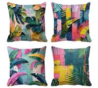Northern Europe Cushion Covers 80 X 80 Set of 4 Square Outdoor Cushions Waterproof Soft Decorative Pillows Covers Leaf Pattern Design with Invisible Zipper for Garden Home Decor, Gifts for Women 5-26V