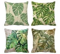 Northern Europe Cushion Covers 80 X 80 Set of 4 Square Outdoor Cushions Waterproof Soft Decorative Pillows Covers Leaf Pattern Design with Invisible Zipper for Garden Home Decor, Gifts for Women 9-2E