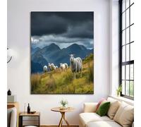 Northern Europe Mountains Painting Art Fields Sheep Canvas Painting For Living Room Wall Art Pictures Home Decorative Unframed 50×70 cm