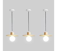 Northern Europe Pendant Lights Flying Saucer Shape Hanging Lighting with Wood Ceiling Lamp for Dining Room Coffee Shop Drop Light Fixtures Chaner 8.67in (3 Pack)