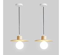 Northern Europe Pendant Lights Flying Saucer Shape Hanging Lighting with Wood Ceiling Lamp for Dining Room Coffee Shop Drop Light Fixtures Chaner 8.67in (2 pack)