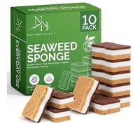 Northern Heights Eco Seaweed Cleaning Sponges 10 Pack - Three Layer Kitchen Dishwashing Sponge - Non Scratch Scrubber - Biodegradable & Reusable Washing Up Pads