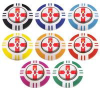 NORTHERN IRELAND CRESTED VEGAS STYLE POKER CHIP GOLF BALL MARKER. RED OUTER.
