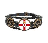 Northern Ireland National Flag EU Country Leather Braided Ocean Bracelet Wristband