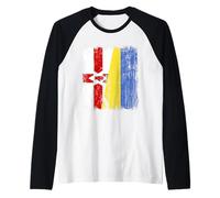 Northern Ireland Ukraine Half Flag Northern Irish Ukrainian Raglan Baseball Tee
