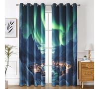 Northern Light Blackout Curtains for Bedroom Living Room, Aurora Snow Mountain Curtains Eyelet 90 Drop Home Decor, Patterned Window Drapes, 46x90 Inch 2 Panels A-M9