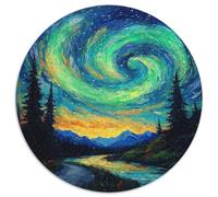 Northern Lights 1000 Piece Circular Jigsaw Puzzle Northern Lights Sky Night Light Starry Sky All Ages Suitable Stress Relief Puzzle Educational Learning Through Play Home Decor 1000pcs (67.5x67.5cm