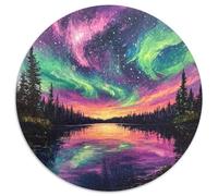 Northern Lights 1000 Piece Circular Jigsaw Puzzle Northern Lights Sky Night Light Starry Sky All Ages Suitable Stress Relief Puzzle Educational Learning Through Play Home Decor 1000pcs (67.5x67.5cm