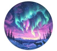Northern Lights 1000 Piece Circular Puzzle Northern Lights Sky Night Light Starry Sky Durable Pieces Stress Relief Game for Adults & Kids Educational Home Decor Creative Challenge 1000pcs (67.5x67.