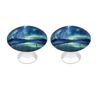 Northern Lights 2 Pack Cabinet Knobs Round Dresser Knobs Printing Pattern Cabinet Hardware Kitchen Drawer Pulls Stainless Steel Single Hole Cupboard Door Knobs