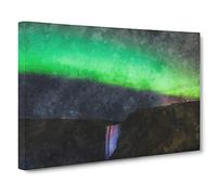 Northern Lights Above The Waterfall Vol.1 Canvas Print for Living Room Bedroom Home Office Décor, Wall Art Picture Ready to Hang, 30 x 20 Inch (76 x 50 cm)