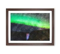 Northern Lights Above The Waterfall Vol.1 Painting Modern Art Framed Wall Art Print, Ready to Hang Picture for Living Room Bedroom Home Office Décor, Walnut A3 (46 x 34 cm)