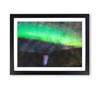 Northern Lights Above The Waterfall Vol.1 Painting Modern Art Framed Wall Art Print, Ready to Hang Picture for Living Room Bedroom Home Office Décor, Black A3 (46 x 34 cm)