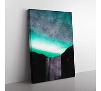 Northern Lights Above The Waterfall Vol.2 Painting Modern Canvas Wall Art Print Ready to Hang, Framed Picture for Living Room Bedroom Home Office Décor, 60x40 cm (24x16 Inch)