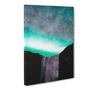 Northern Lights Above The Waterfall Vol.2 Painting Modern Canvas Wall Art Print Ready to Hang, Framed Picture for Living Room Bedroom Home Office Décor, 20x14 Inch (50x35 cm)