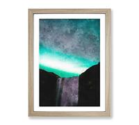 Northern Lights Above The Waterfall Vol.2 Painting Modern Framed Print | A4 Oak Framed Wall Art | Ready to Hang | Modern Landscape Picture | Living Room Bedroom Lounge Office