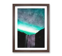 Northern Lights Above The Waterfall Vol.2 Painting Modern Framed Wall Art Print, Ready to Hang Picture for Living Room Bedroom Home Office Décor, Walnut A3 (34 x 46 cm)