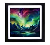 Northern Lights Abstract Art Framed Print | 18x18 Inch Black Framed Wall Art | Ready to Hang | Abstract Landscape Picture | Living Room Bedroom Lounge Office