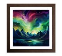 Northern Lights Abstract Art Framed Wall Art Print, Ready to Hang Picture for Living Room Bedroom Home Office, Walnut 18 x 18 Inch (45 x 45 cm)