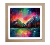 Northern Lights Abstract Art No.3 Framed Wall Art Print, Ready to Hang Picture for Living Room Bedroom Home Office, Oak 18 x 18 Inch (45 x 45 cm)