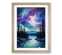 Northern Lights Abstract No.2 Framed Print | A2 Oak Framed Wall Art | Ready to Hang | Abstract Landscape Picture | Living Room Bedroom Lounge Office