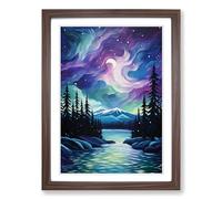Northern Lights Abstract No.2 Framed Print | A2 Walnut Framed Wall Art | Ready to Hang | Abstract Landscape Picture | Living Room Bedroom Lounge Office