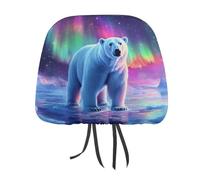 Northern Lights Arctic Bear Funny Car Headrest Covers Head Rest Protector for Auto Front Seat Universal Interior Accessories 2 PCS