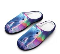 Northern Lights Arctic Bear Men's Memory Foam Slippers Comfort Cotton Slip On House Shoes for Indoor Outdoor 13-14（46-47）