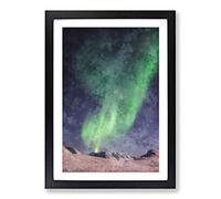 Northern Lights Aurora Borealis Abstract Painting Framed Print | A2 Black Framed Wall Art | Ready to Hang | Abstract Landscape Picture | Living Room Bedroom Lounge Office