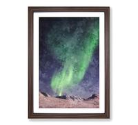 Northern Lights Aurora Borealis Abstract Painting Framed Print | A2 Walnut Framed Wall Art | Ready to Hang | Abstract Landscape Picture | Living Room Bedroom Lounge Office