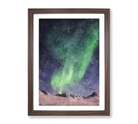 Northern Lights Aurora Borealis Abstract Painting Modern Framed Print | A3 Walnut Framed Wall Art | Ready to Hang | Abstract Landscape Picture | Living Room Bedroom Lounge Office
