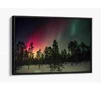 Northern Lights Aurora Borealis Canvas Floater Frame Print Picture Art - Black Frame 36 inch wide x 24 inch high