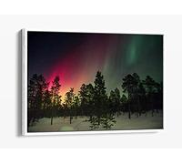 Northern Lights Aurora Borealis Canvas Floater Frame Print Picture Art - White Frame 36 inch wide x 24 inch high