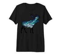 Northern Lights Aurora Borealis Moose Sky Design Premium T-Shirt