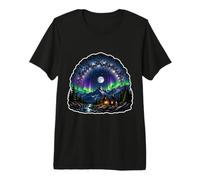 Northern Lights Aurora Borealis Night Sky Over River Cabin Premium T-Shirt