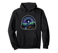 Northern Lights Aurora Borealis Night Sky Over River Cabin Pullover Hoodie