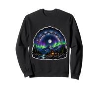 Northern Lights Aurora Borealis Night Sky Over River Cabin Sweatshirt