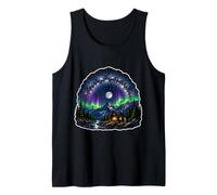 Northern Lights Aurora Borealis Night Sky Over River Cabin Tank Top