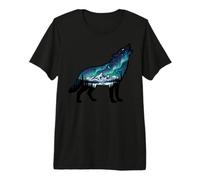 Northern Lights Aurora Borealis Wolf Sky Design Premium T-Shirt
